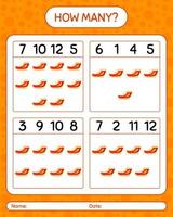 How many counting game with santa's sleigh. worksheet for preschool kids, kids activity sheet vector