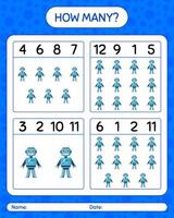 How many counting game with robot toy. worksheet for preschool kids, kids activity sheet vector