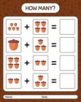 How many counting game with acorn. worksheet for preschool kids, kids activity sheet vector