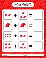 How many counting game with santa hat. worksheet for preschool kids, kids activity sheet vector
