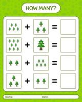 How many counting game with pine tree. worksheet for preschool kids, kids activity sheet vector