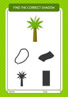 Find the correct shadows game with palm tree. worksheet for preschool kids, kids activity sheet vector