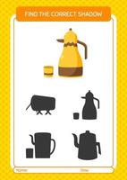 Find the correct shadows game with arabic teapot. worksheet for preschool kids, kids activity sheet vector