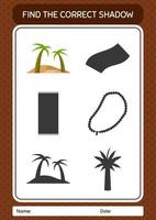 Find the correct shadows game with oasis. worksheet for preschool kids, kids activity sheet vector