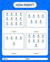 How many counting game with snowman. worksheet for preschool kids, kids activity sheet vector