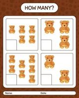 How many counting game with teddy bear. worksheet for preschool kids, kids activity sheet vector