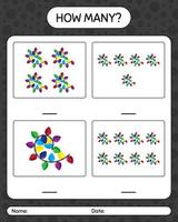 How many counting game with string light. worksheet for preschool kids, kids activity sheet vector