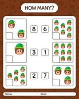 How many counting game with girls. worksheet for preschool kids, kids activity sheet vector