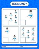 How many counting game with snowman. worksheet for preschool kids, kids activity sheet vector