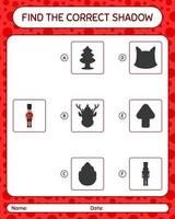 Find the correct shadows game with nutcracker. worksheet for preschool kids, kids activity sheet vector