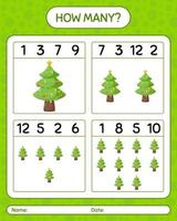 How many counting game with christmas tree. worksheet for preschool kids, kids activity sheet vector