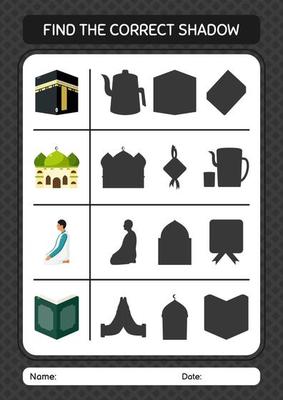 Find the correct shadows game with ramadan icon. worksheet for preschool kids, kids activity sheet