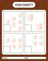 How many counting game with marshmallow. worksheet for preschool kids, kids activity sheet vector
