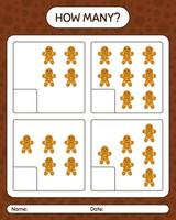 How many counting game with gingerbread cookie. worksheet for preschool kids, kids activity sheet vector