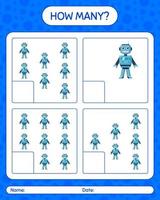 How many counting game with robot toy. worksheet for preschool kids, kids activity sheet vector