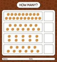 How many counting game with cookie. worksheet for preschool kids, kids activity sheet vector