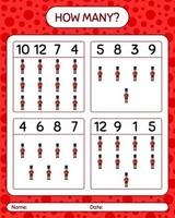 How many counting game with nutcracker. worksheet for preschool kids, kids activity sheet vector