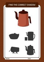 Find the correct shadows game with arabic teapot. worksheet for preschool kids, kids activity sheet vector