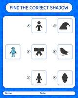 Find the correct shadows game with robot toy. worksheet for preschool kids, kids activity sheet vector