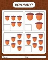 How many counting game with acorn. worksheet for preschool kids, kids activity sheet vector