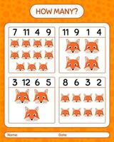 How many counting game with red fox. worksheet for preschool kids, kids activity sheet vector