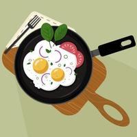 Fried eggs in a frying pan vector