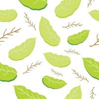 green leaf and wooden stalk seamless pattern with white background vector