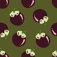 Mangosteen hand drawing with transparent purple line and green background. Vector illustrator.