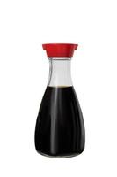 Shoyu or soy sauce in a glass bottle with red bottle caps isolated on white background photo