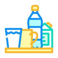 water and milk, tea and juice drinks on tray color icon vector illustration