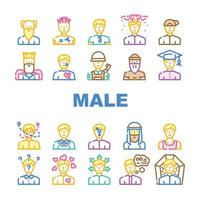 conjunto de iconos de negocios y expresión masculinos vector