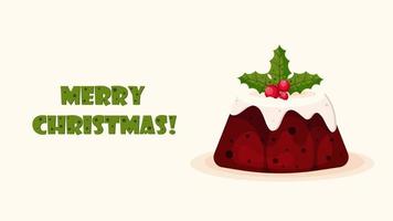 Christmas Background with Christmas pudding decorated with sprig of holly vector