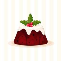 Christmas pudding decorated with sprig of holly vector