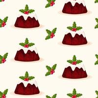 Christmas Pudding Decorated with Sprig of Holly Seamless Pattern vector