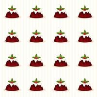 Christmas Pudding Decorated with Sprig of Holly Seamless Pattern with Beige Stripes
