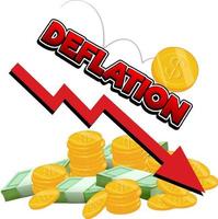 Deflation with red arrow going down and coins vector