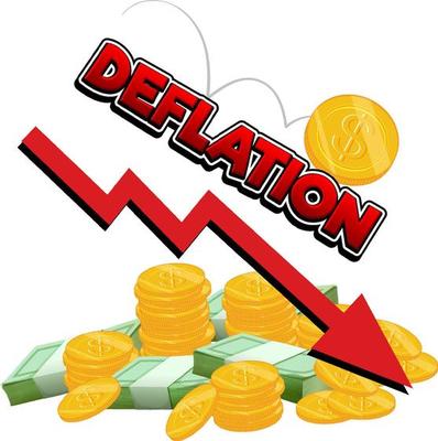 Deflation with red arrow going down and coins