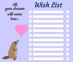 My wish list Page template  Hand-drawn graphics   Vector illustration