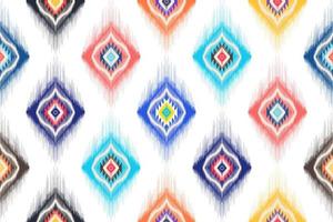 ikat abstracto geométrico étnico textil diseño de patrones sin fisuras. alfombra de tela azteca adornos de mandala decoraciones textiles papel tapiz. vector de bordado tradicional textil de pavo nativo boho tribal.