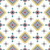 Ikat ethnic seamless pattern design. Aztec fabric carpet mandala ornaments textile decorations wallpaper. Tribal boho native ethnic turkey traditional embroidery vector background