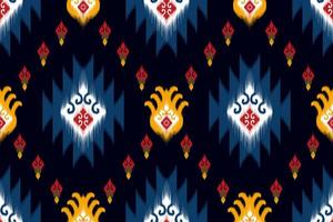 diseño de patrones sin fisuras étnicos ikat. alfombra de tela azteca adornos de mandala decoraciones textiles papel tapiz. fondo de vector de bordado tradicional de pavo étnico nativo boho tribal