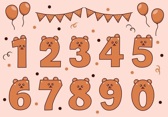 Cute bear collection with numbering for birthday party, kid education, ornament