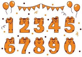 Cute tiger collection with numbering for birthday party, kid education, ornament