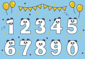 linda colección de pandas con numeración para fiestas de cumpleaños, educación infantil, adornos vector