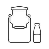 Milk can and bottle linear icon. Dairy farm. Thin line illustration. Contour symbol. Vector isolated outline drawing