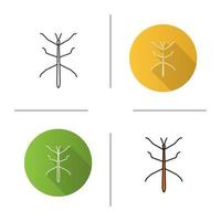 Stick bug icon. Flat design, linear and color styles. Ghost insect. Isolated vector illustrations