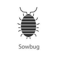 Woodlouse glyph icon. Silhouette symbol. Roll up bug. Sowbug. Negative space. Vector isolated illustration