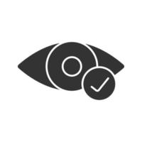 Eye with check mark glyph icon. Good vision. Silhouette symbol. Negative space. Vector isolated illustration