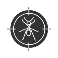 Ants target glyph icon. Insects repellent. Pest control. Silhouette symbol. Negative space. Vector isolated illustration