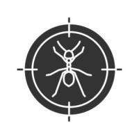 Ants target glyph icon. Insects repellent. Pest control. Silhouette symbol. Negative space. Vector isolated illustration